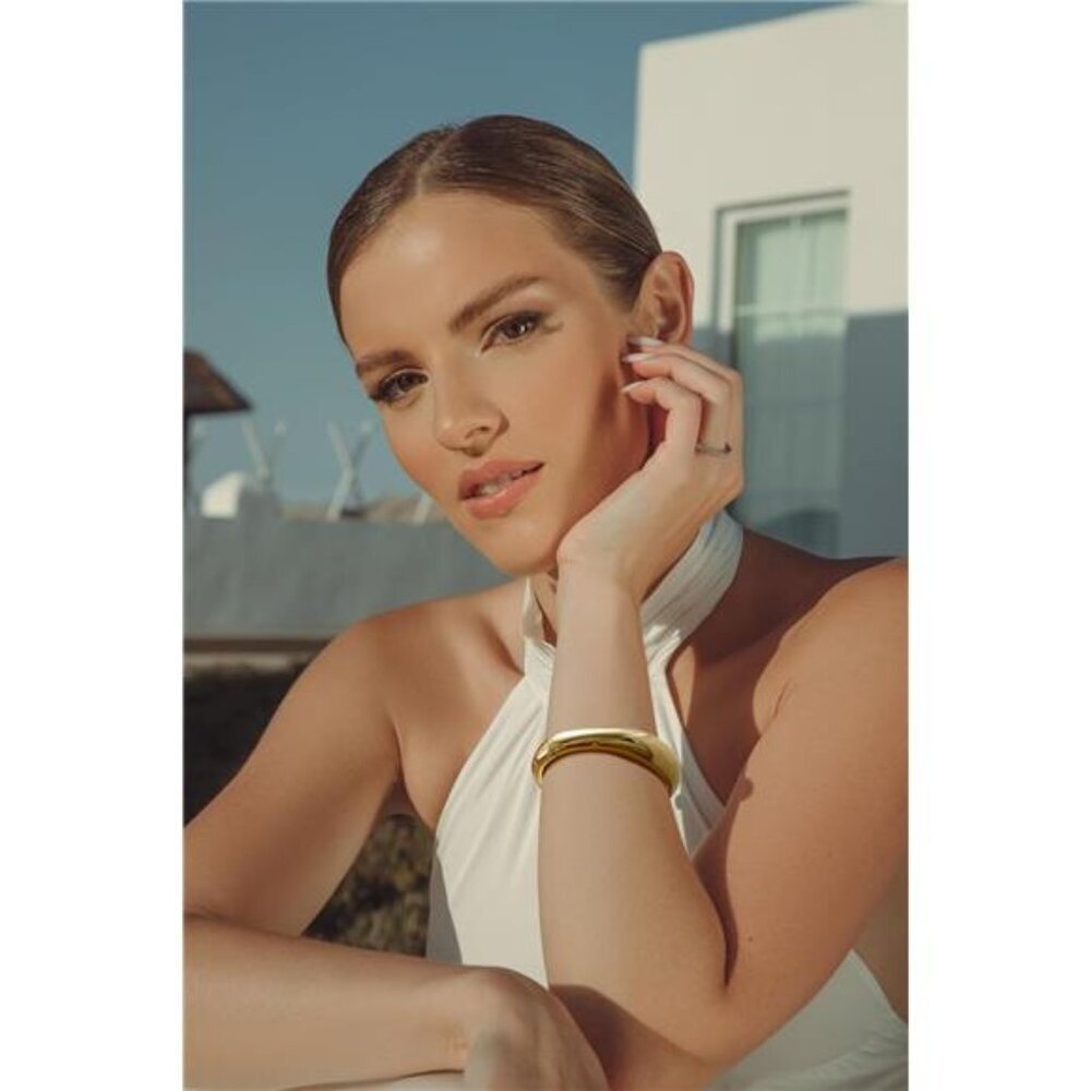 Gold Cuff Bangle Bracelets Trendy Hinged Cuff Open Wide Chunky Gold Bracelet - Picture 4 of 5